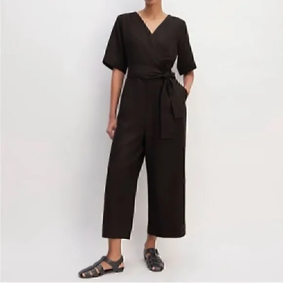 NEW Everlane The Linen Cross Front Jumpsuit Black 6 - Picture 1 of 5